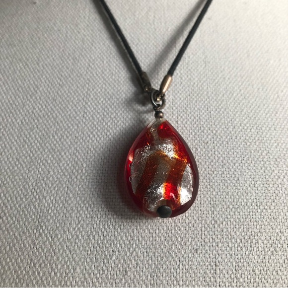 Murano Glass Red & Silver Teardrop Pendant - Picture 9 of 11